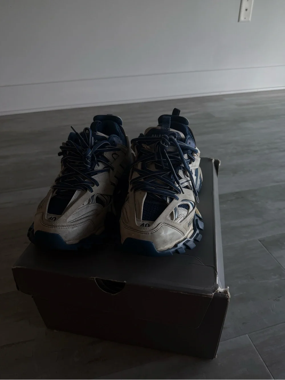 Balenciaga Men's Navy and Cream Track dressed Sneaker